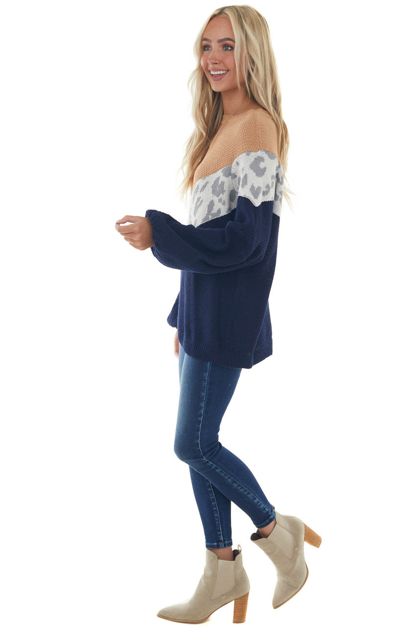 Chevron Leopard Colorblock Long Sleeve Sweater