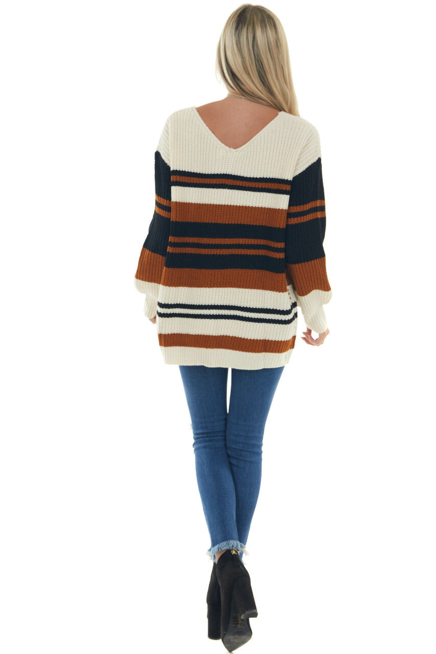 Black Multi Striped Long Sleeve Knit Sweater