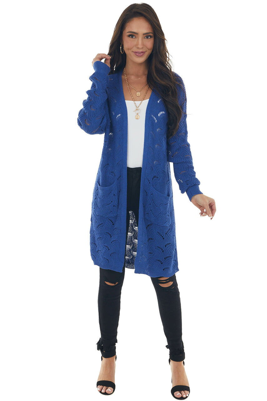 Cobalt Patterned Loose Knit Cardigan