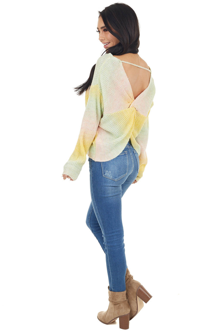 Yellow Multicolor Lightweight Sweater with Twist Back Detail