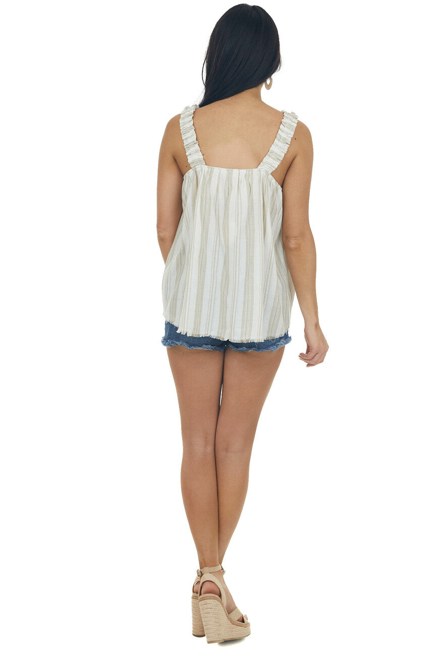 Camel Striped Tank Top with Ruffle Straps 