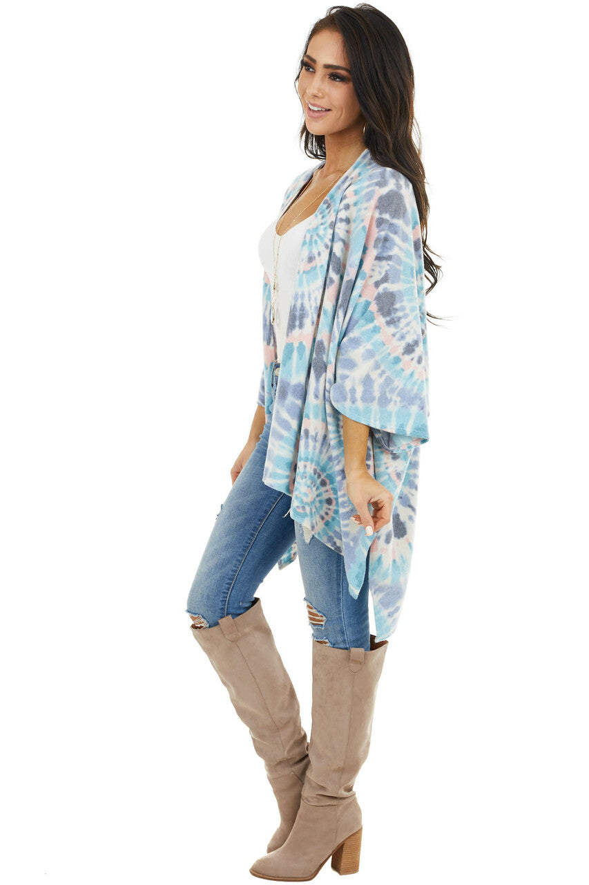 Sky Blue and Blush Tie Dye Poncho with Open Front