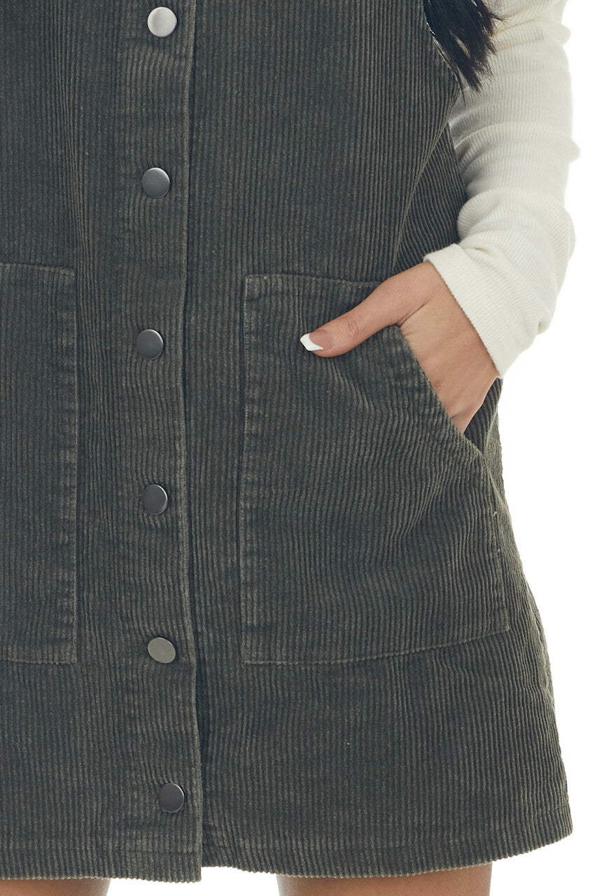 Army Green Button Down Corduroy Overall Dress