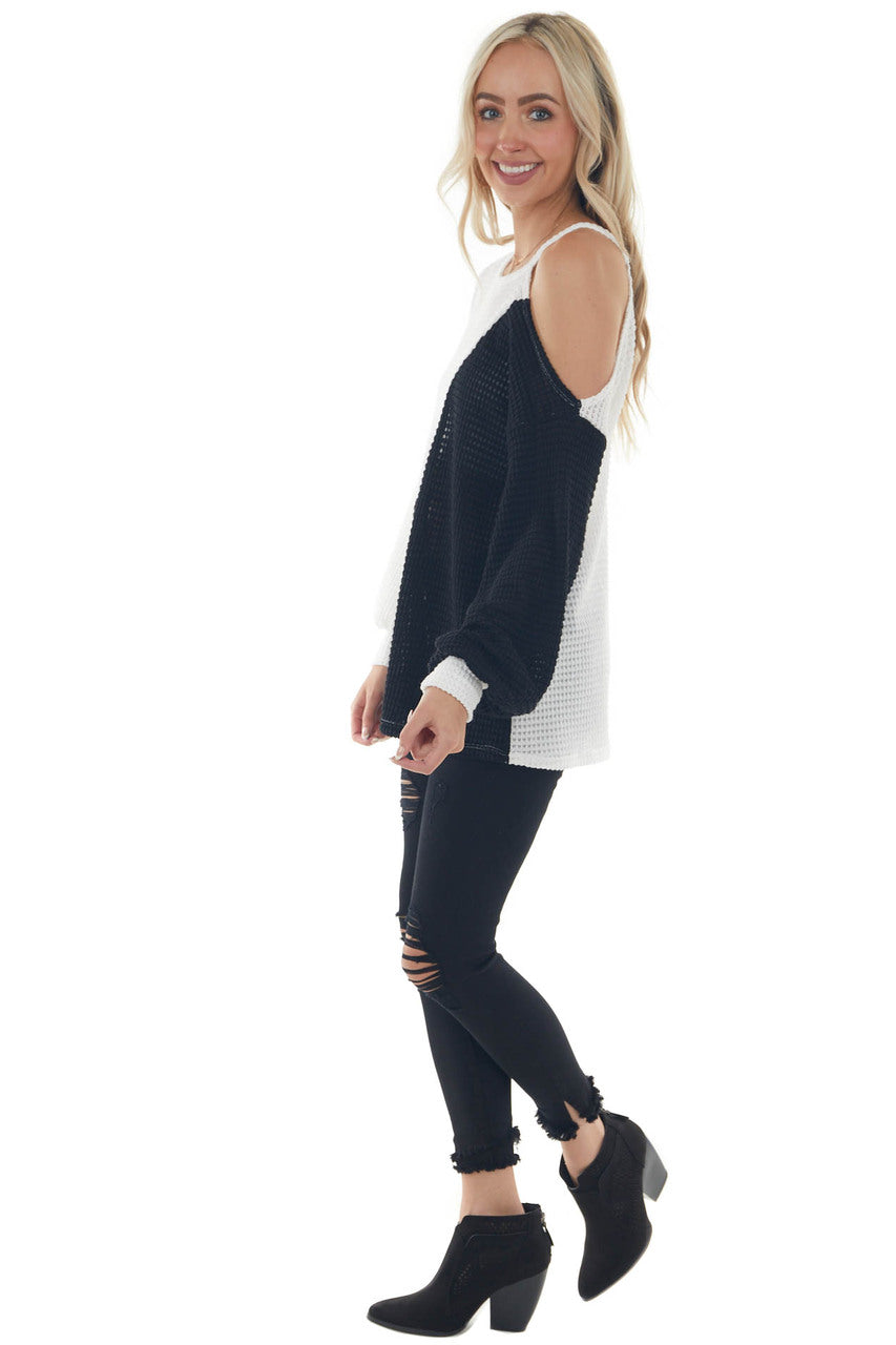 Ivory and Black Single Cold Shoulder Knit Top