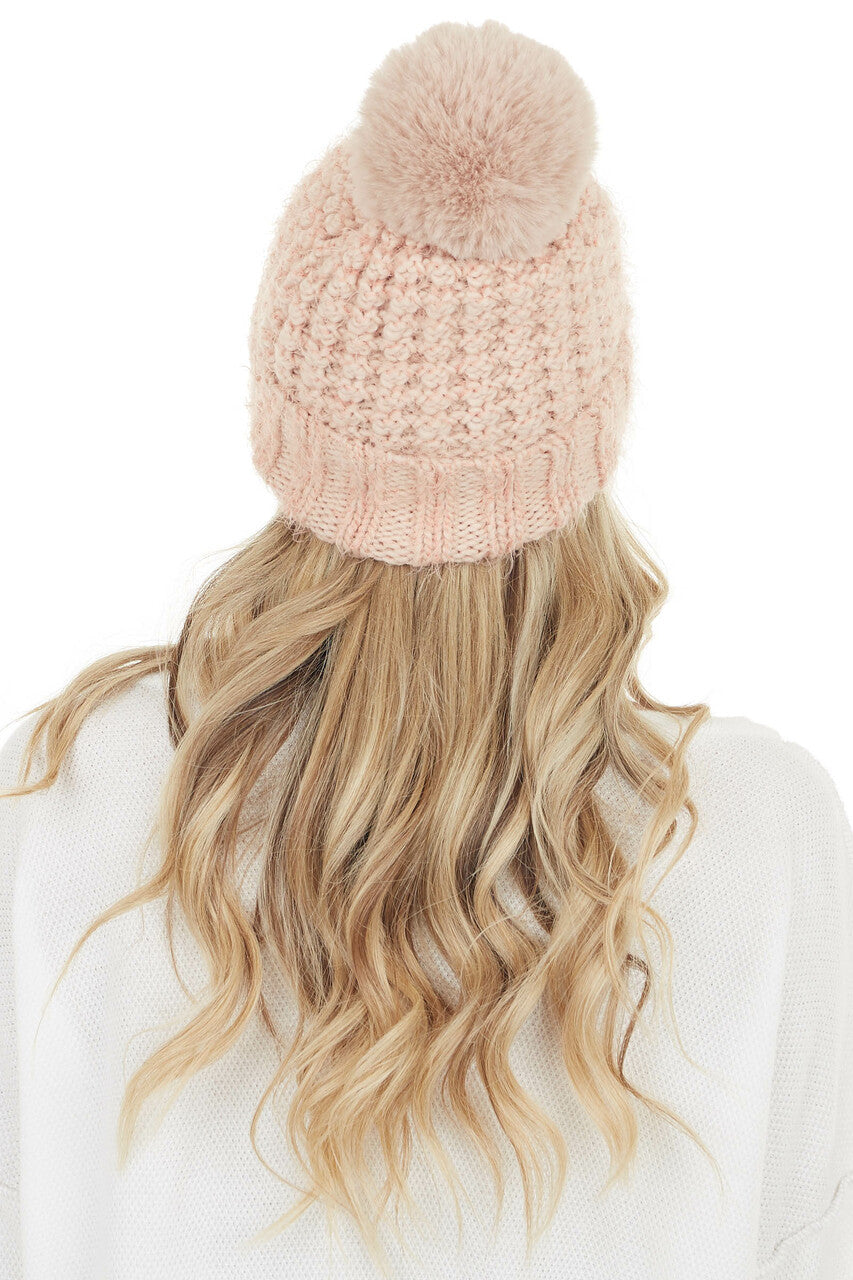 Peach and Coral Two Toned Soft Beanie with Pom Pom Detail