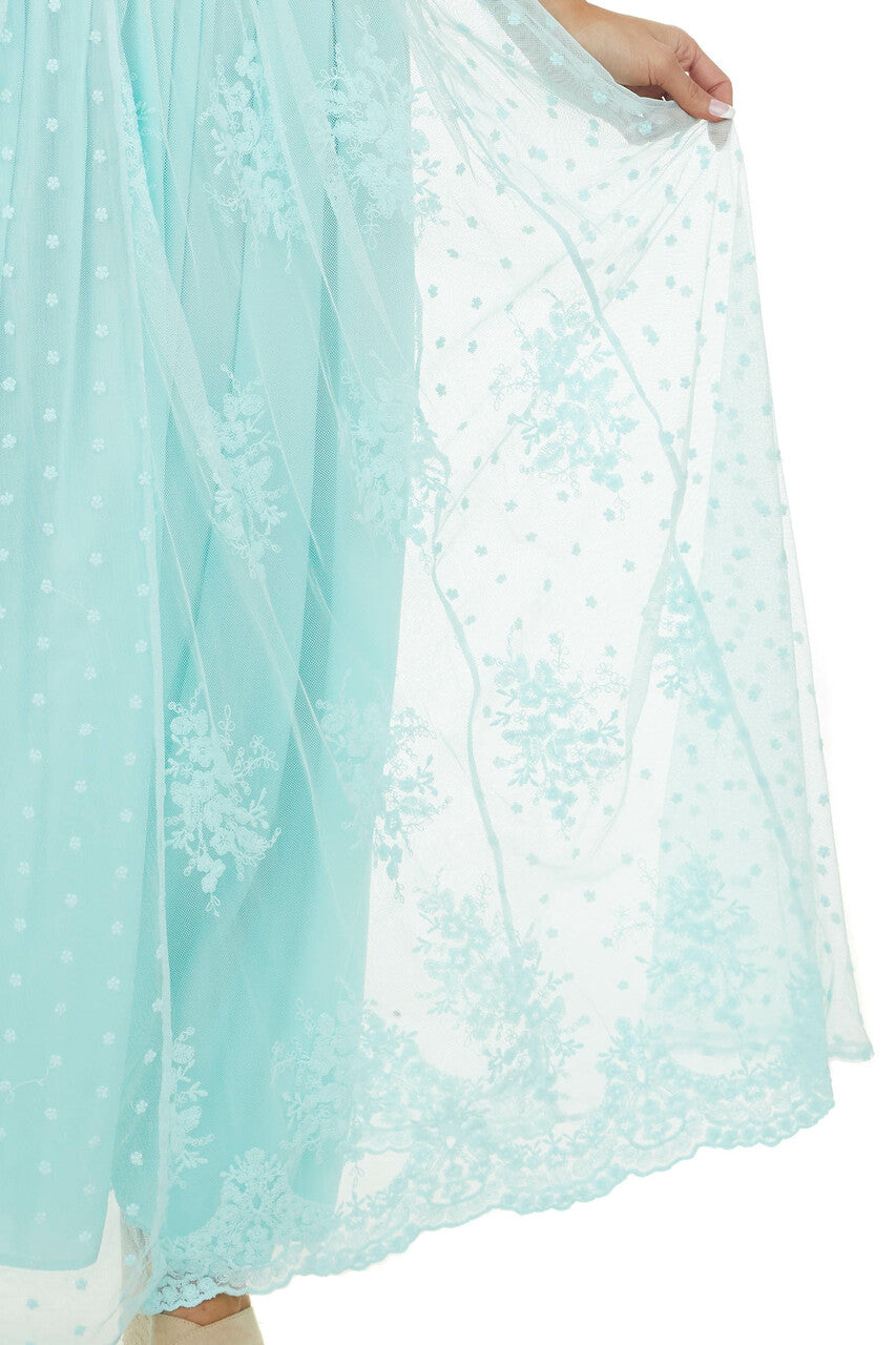 Aqua Lace Sleeveless Mesh Maxi Dress