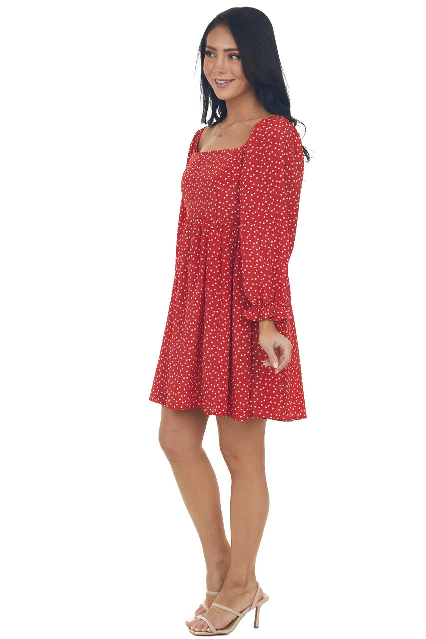 Lipstick Red Heart Print Babydoll Mini Dress