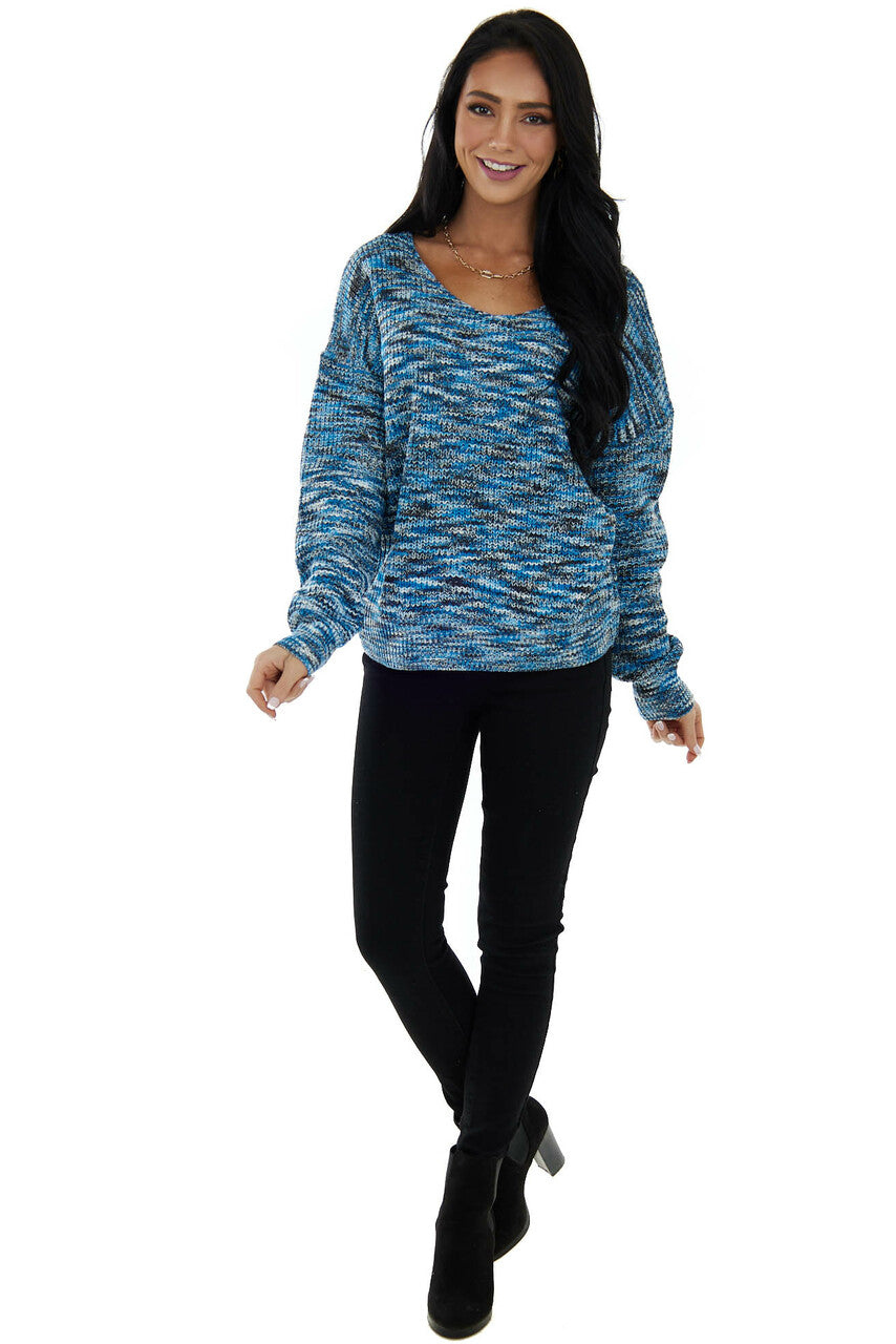 Azure Ribbed Knit Sweater with Twist Detail