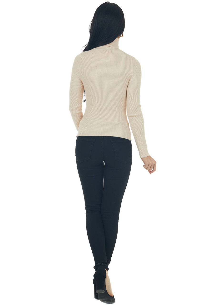Desert Sand Ribbed Knit Long Sleeve Turtleneck
