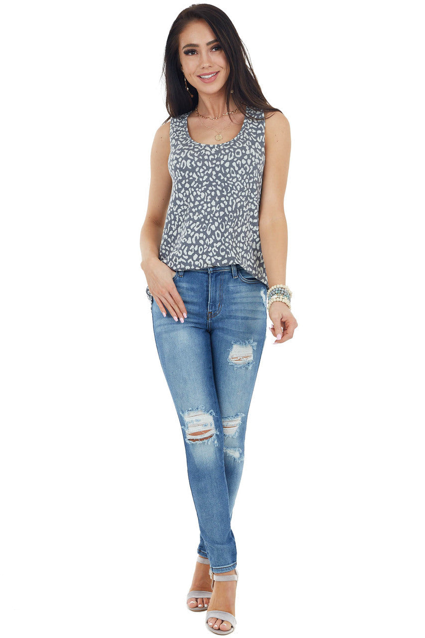 Charcoal and Cream Leopard Print Sleeveless Knit Top