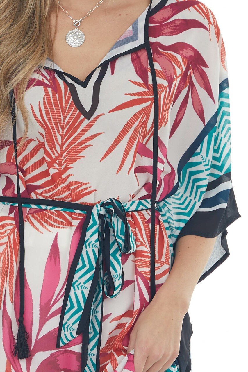 Ivory Abstract Print V Neck Sheer Woven Maxi Dress