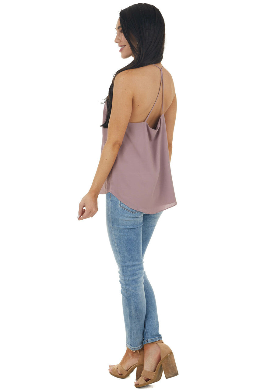 Misty Mauve Sleeveless Woven Tank Top with Spaghetti Straps