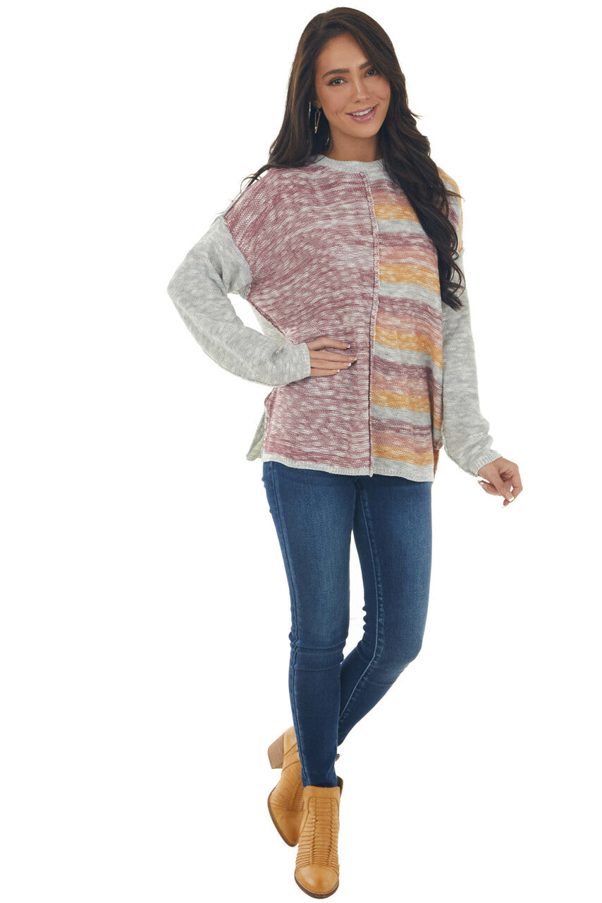 Heather Grey Colorful Top with Exposed Seams