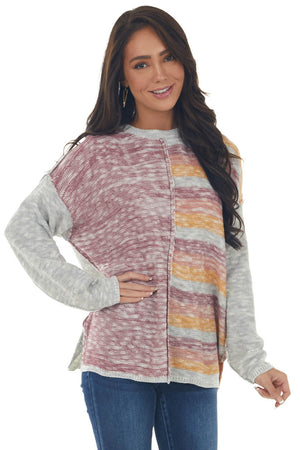 Heather Grey Colorful Top with Exposed Seams