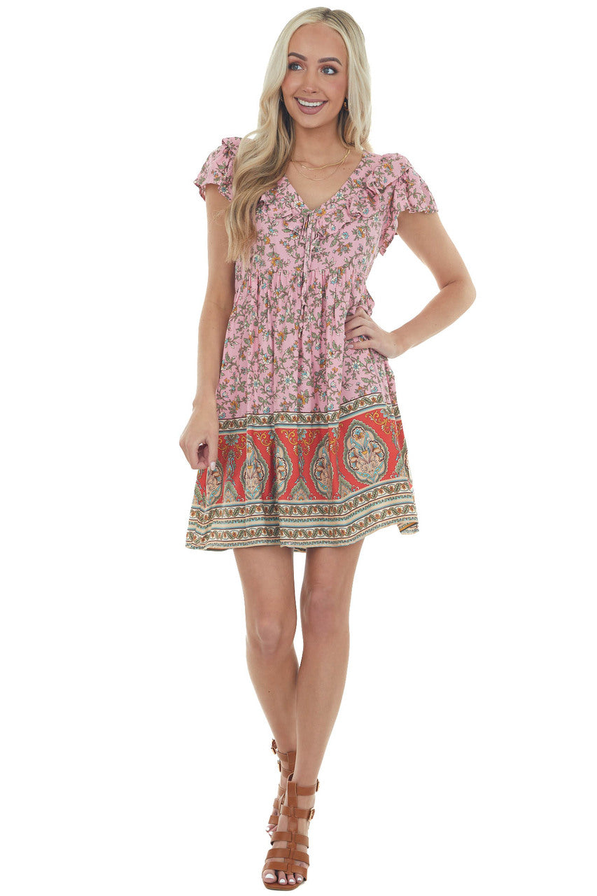 Carnation Multiprint Cap Sleeve Short Dress