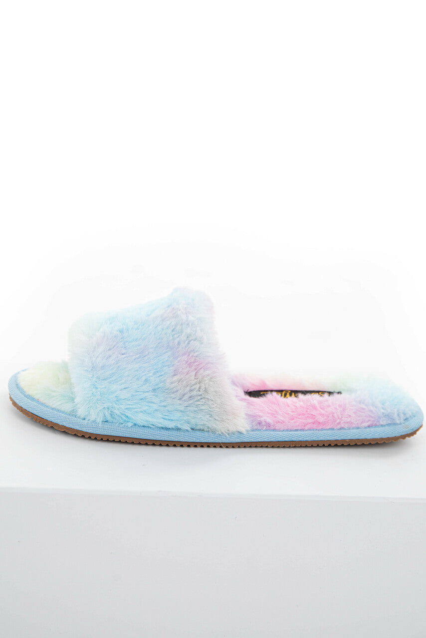 Multicolor Fuzzy Faux Fur Slipper with Foam Sole