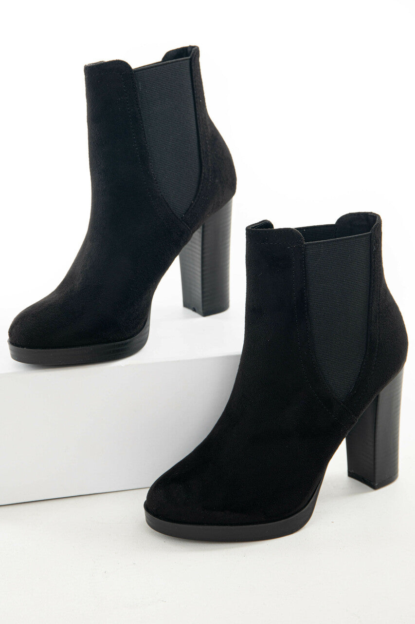 Black High Heel Booties with Side Panel