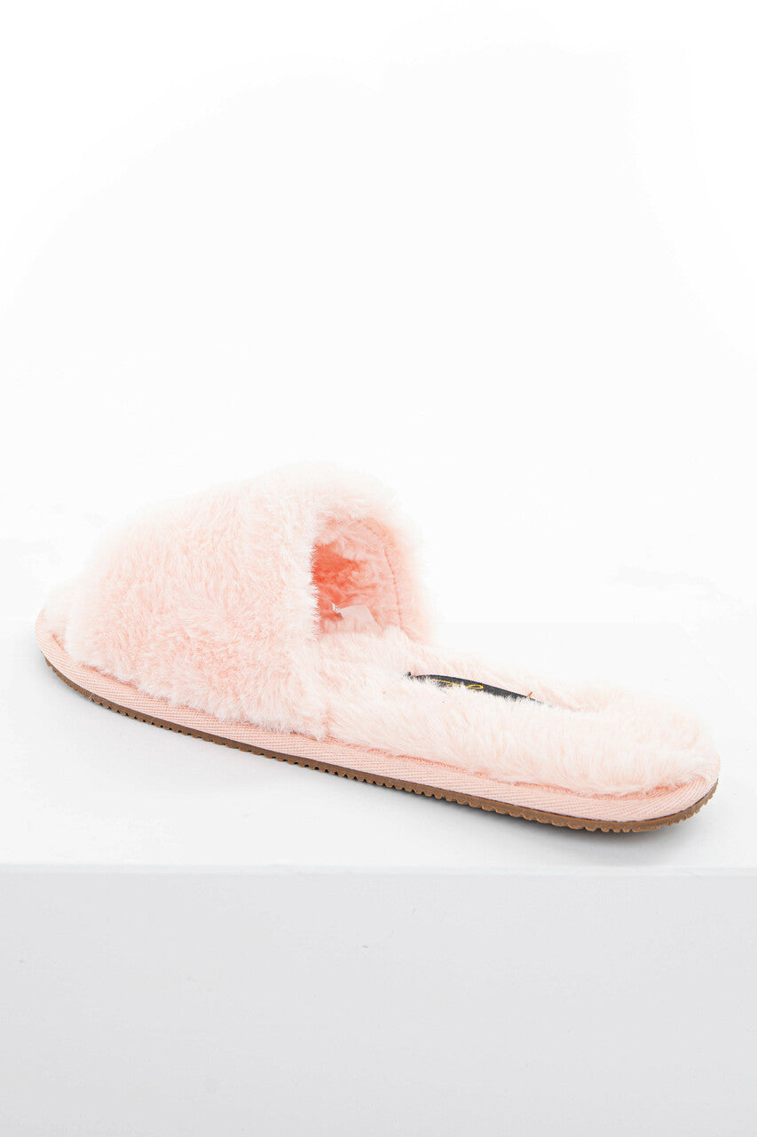Blush Fuzzy Faux Fur Slipper with Foam Sole