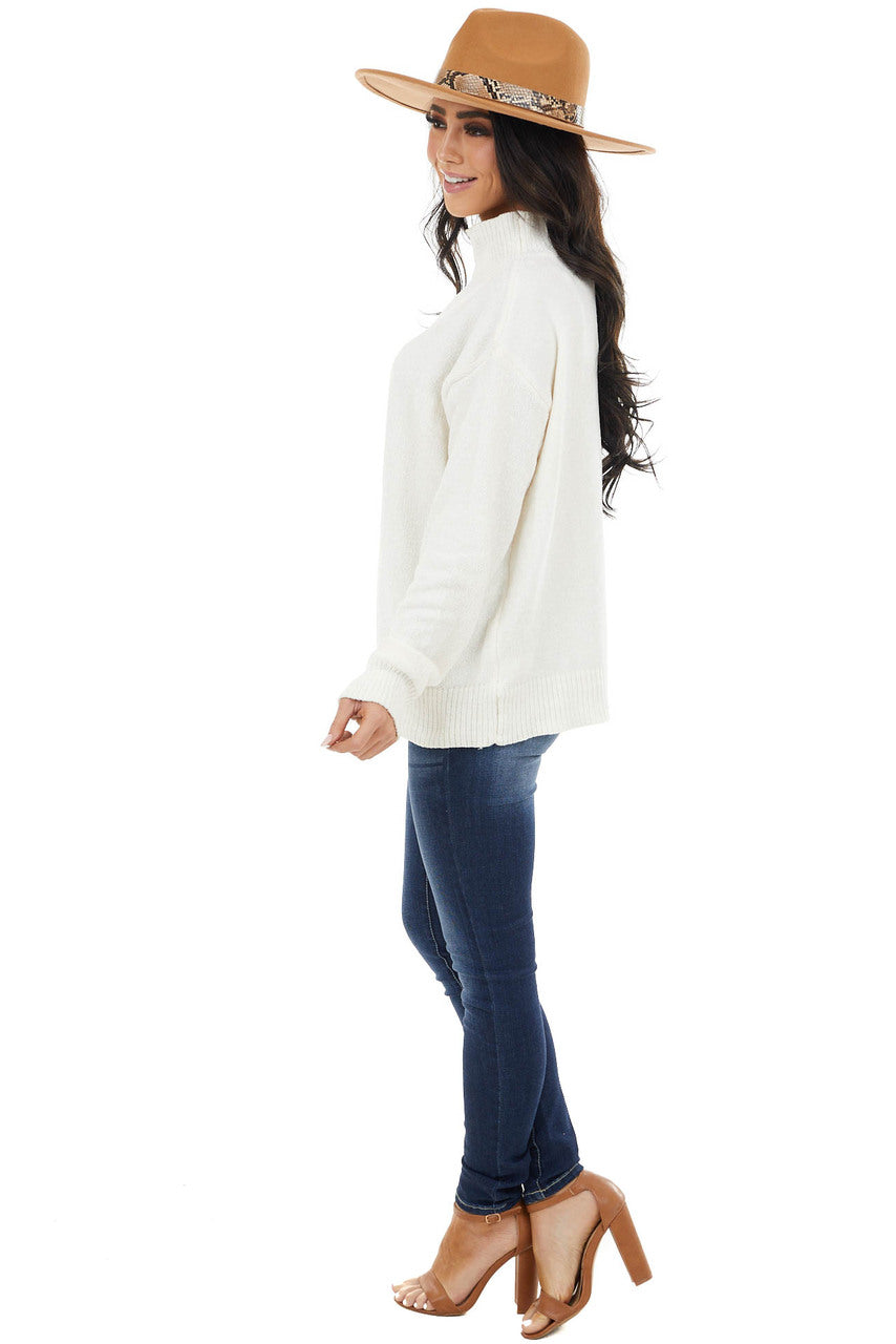 Ivory Cold Shoulder Chenille Sweater with Long Sleeves