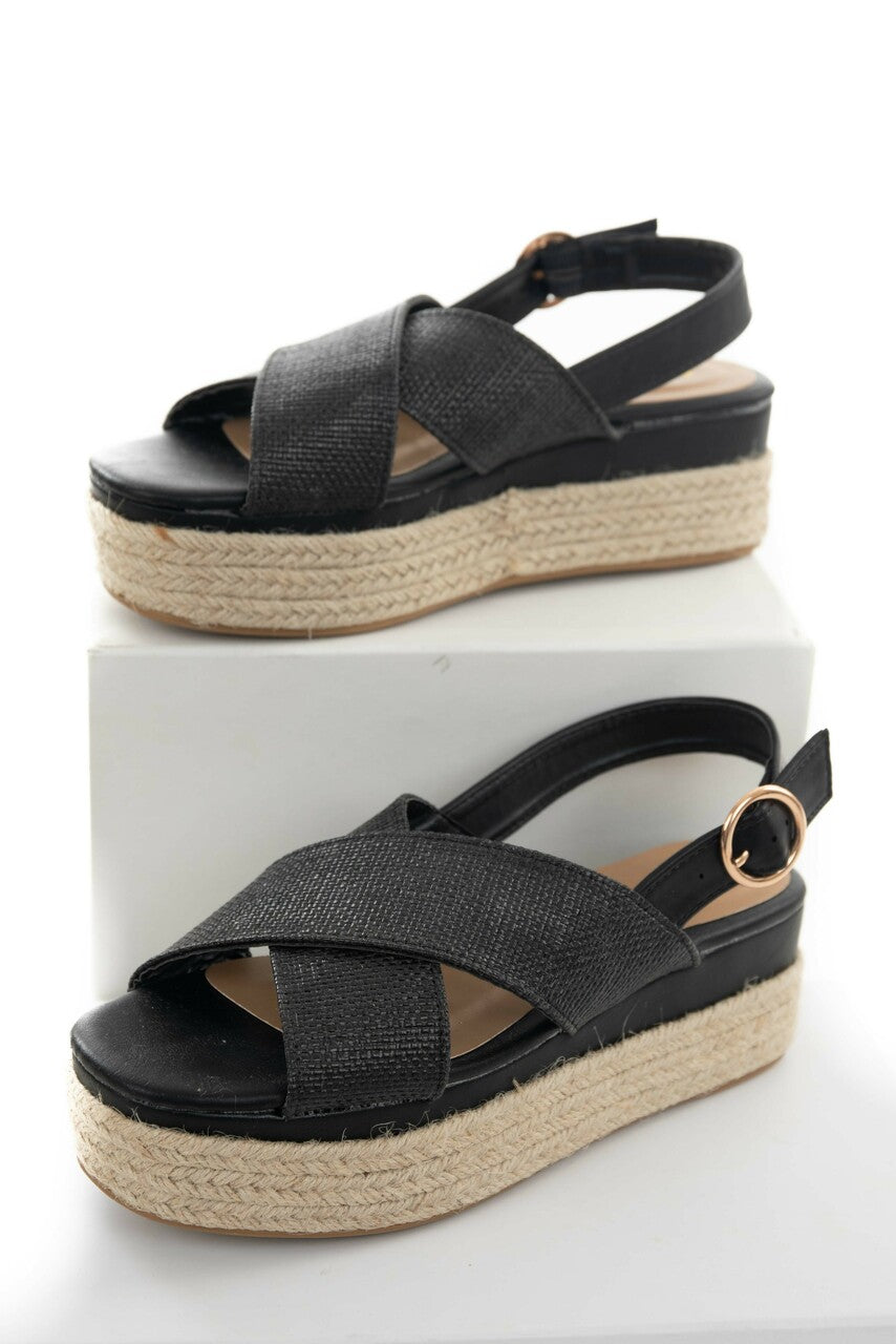 Black Criss Cross Strap Espadrille Sandal