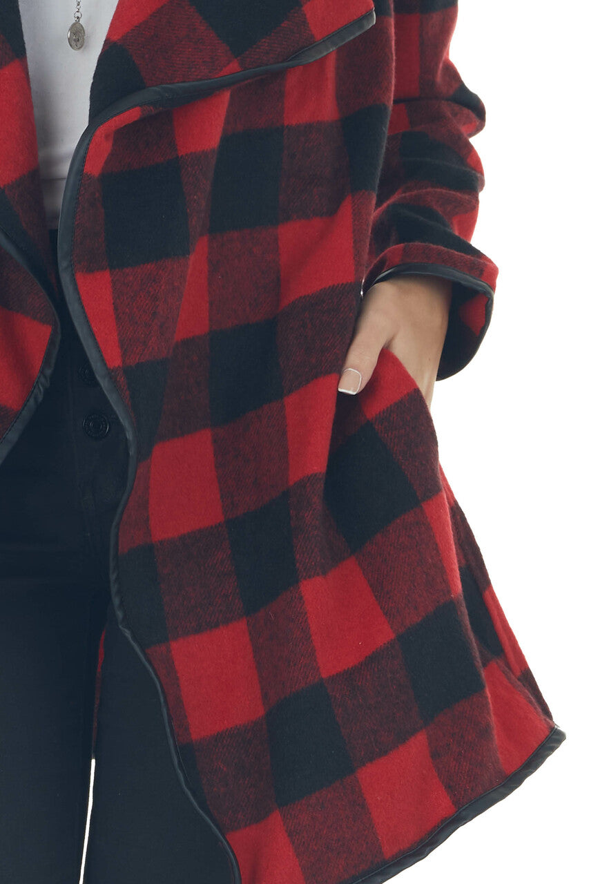 Ruby Buffalo Plaid Draped Open Front Coat 