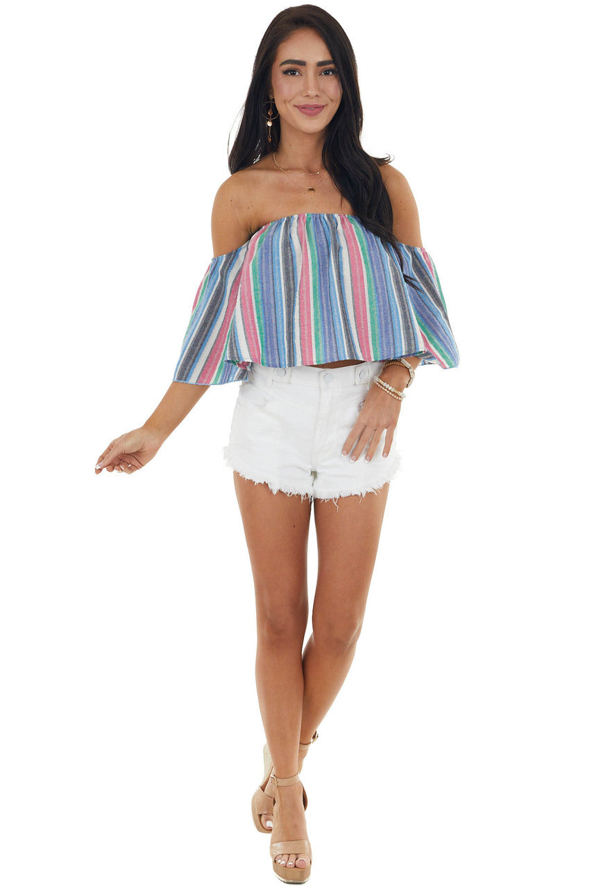 Multicolor Striped Off Shoulder Cropped Top