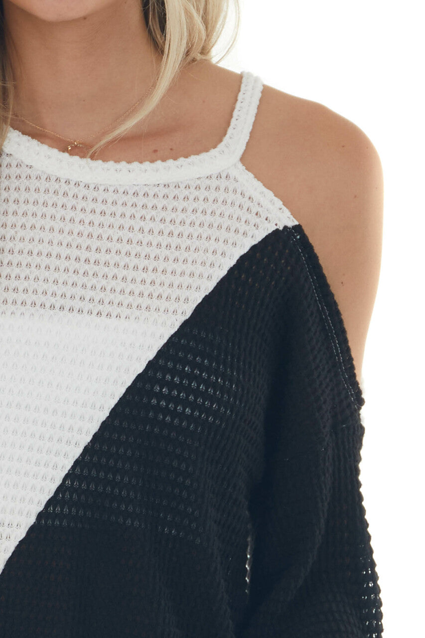 Ivory and Black Single Cold Shoulder Knit Top