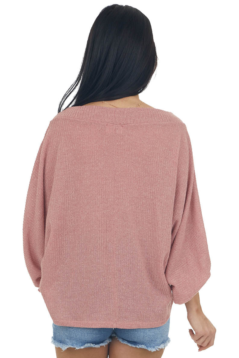 Dusty Coral Boat Neck Bubble Sleeve Knit Top