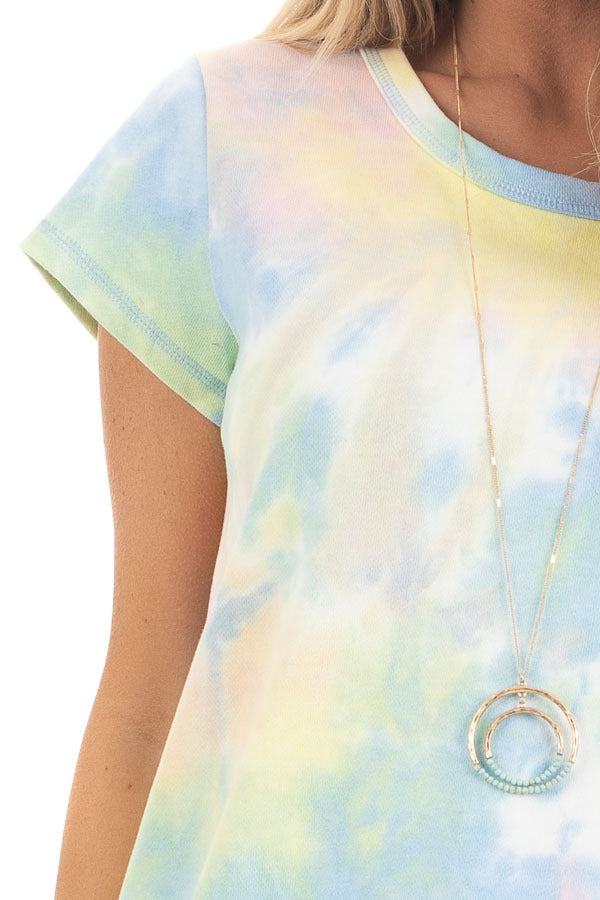 Periwinkle and Banana Tie Dye Dress with Short Sleeves detail