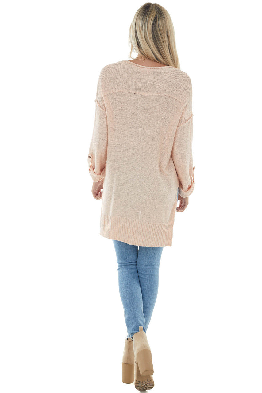 Apricot V Neck Knit Sweater with Wood Button Details