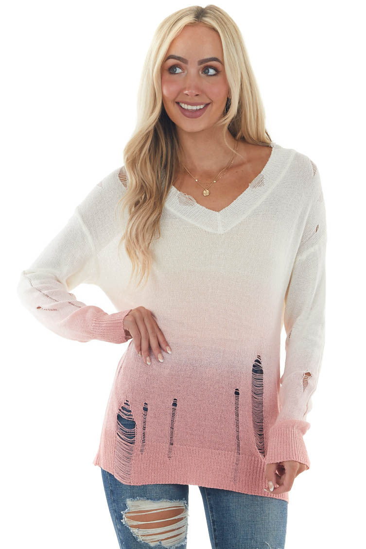 Deep Punch and Ivory Ombre Distressed Top