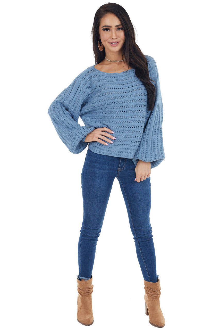 Cornflower Blue Long Sleeve Textured Sweater
