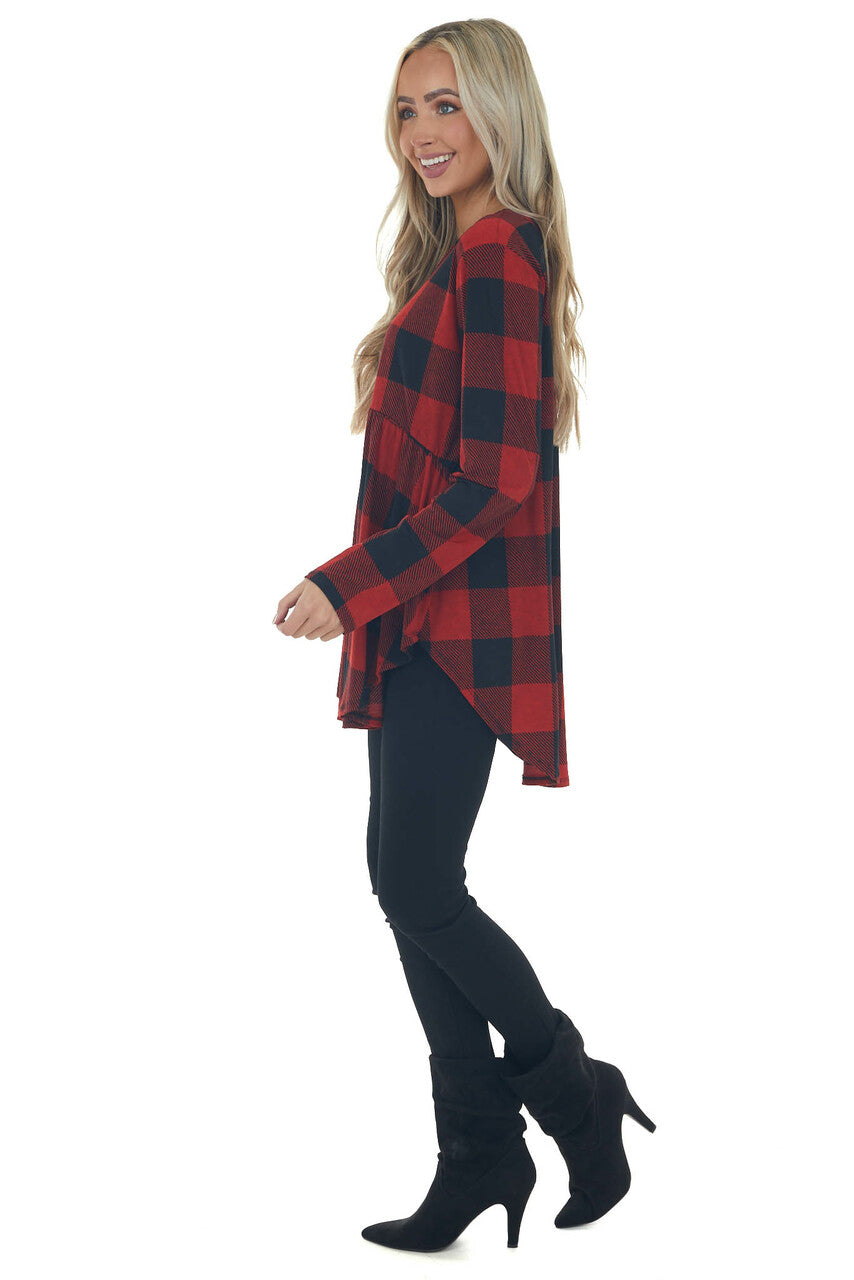 Cherry Buffalo Plaid Long Sleeve Tunic Top