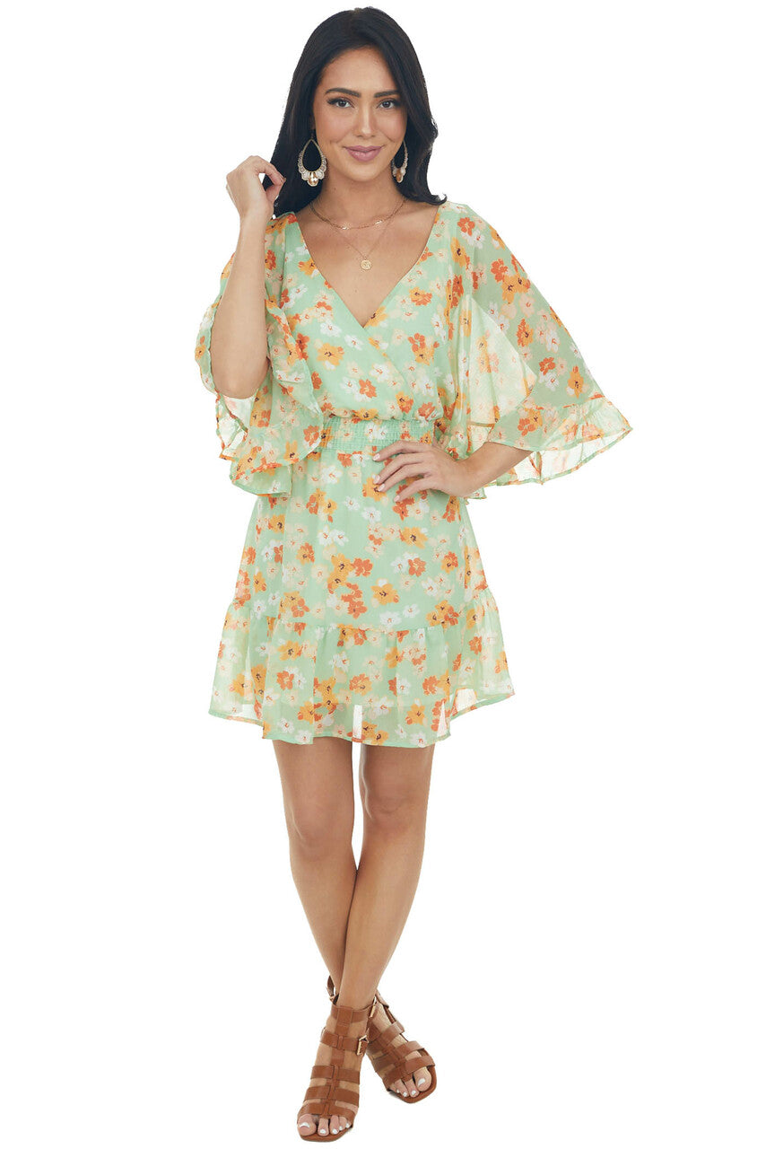 Pistachio and Floral Print Mini Dress