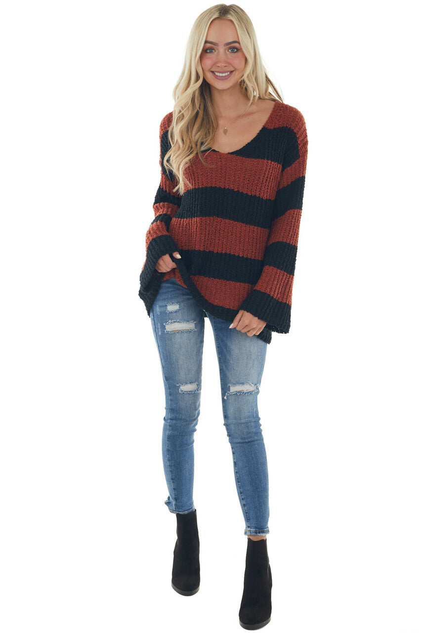 Rust and Black Striped Soft Knit Sweater 