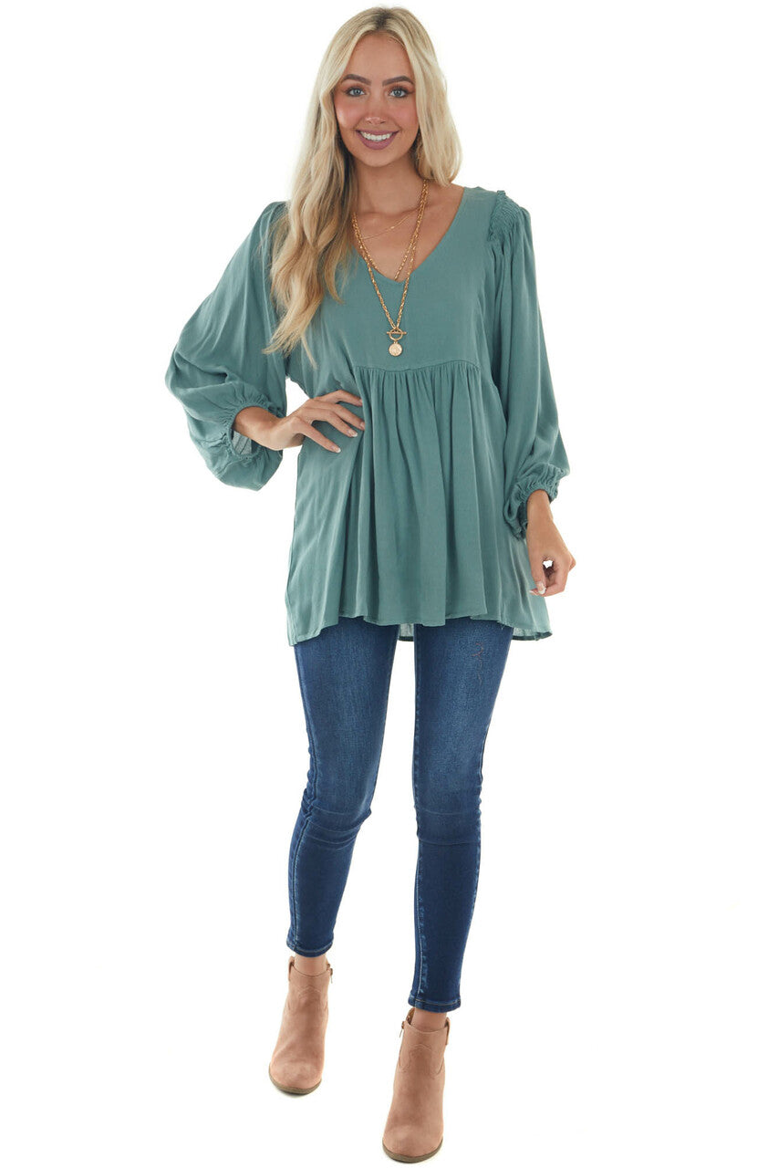 Juniper Bubble Sleeve Babydoll Woven Top