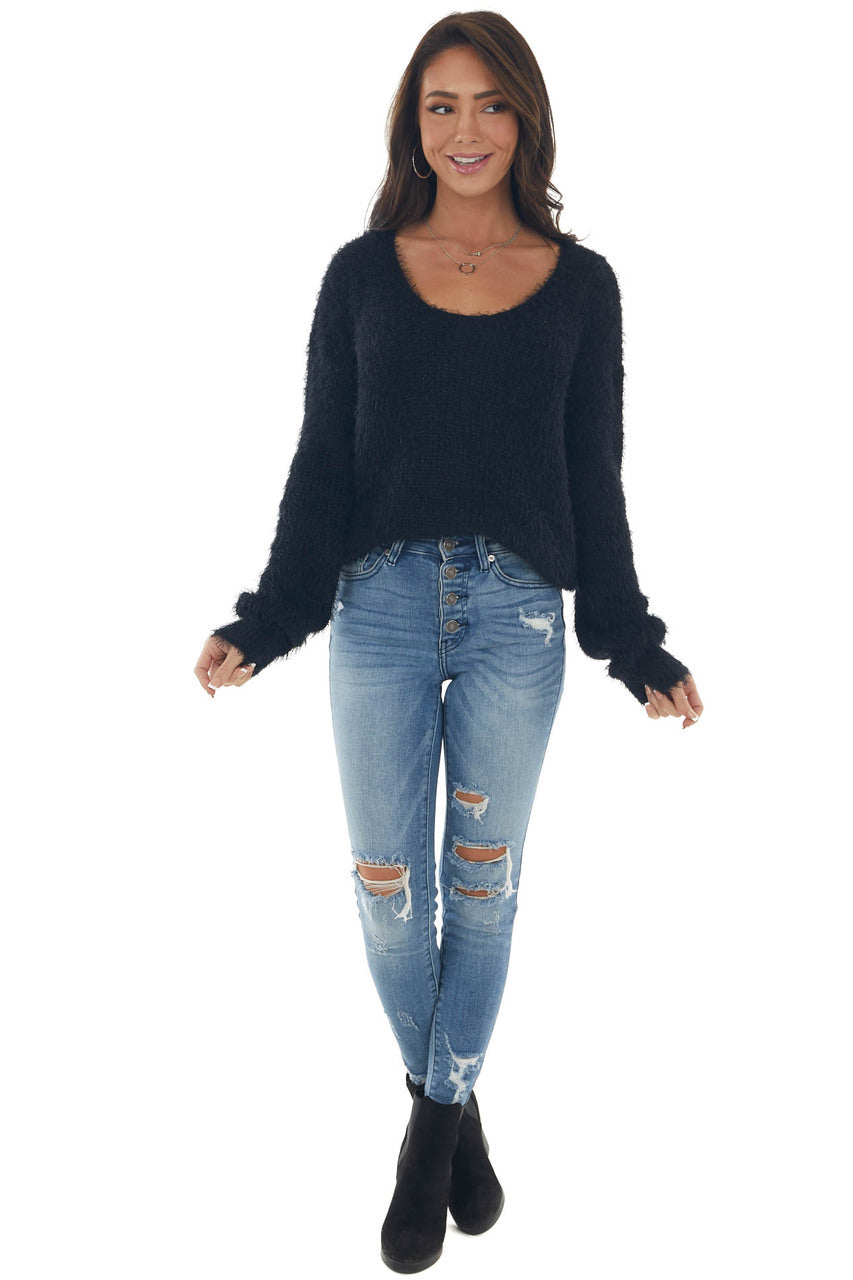 Black Fuzzy Soft Sweater with Silver Threading
