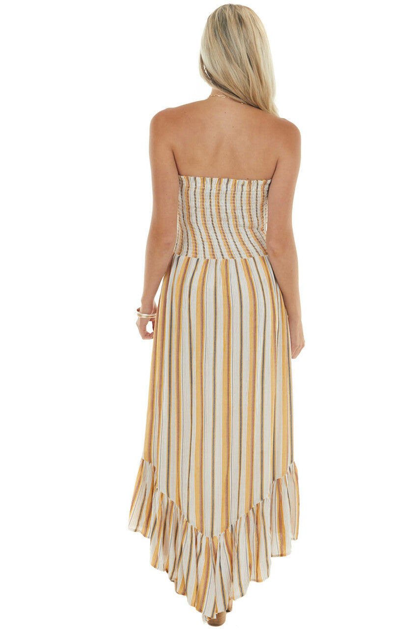 Amber Striped Print Strapless Midi Dress