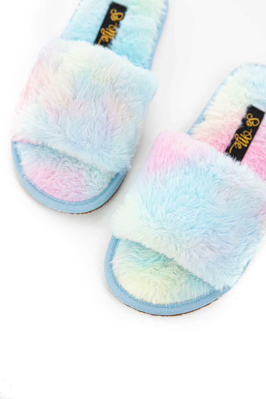 Multicolor Fuzzy Faux Fur Slipper with Foam Sole