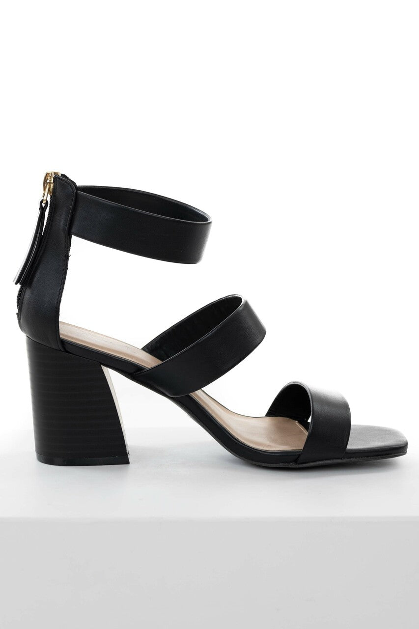 Black Faux Leather Strappy High Heel Sandals 