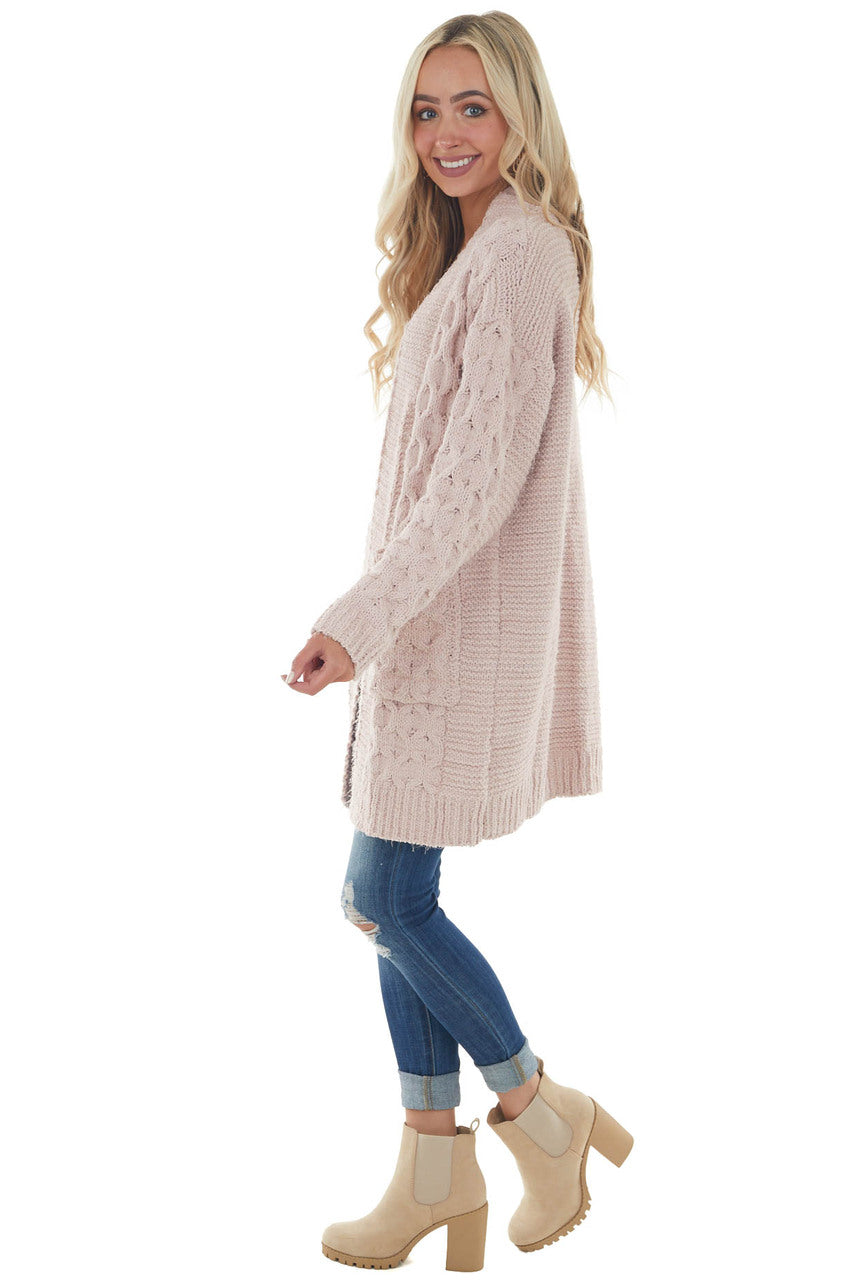 Tea Rose Soft Cable Knit Chenille Cardigan 