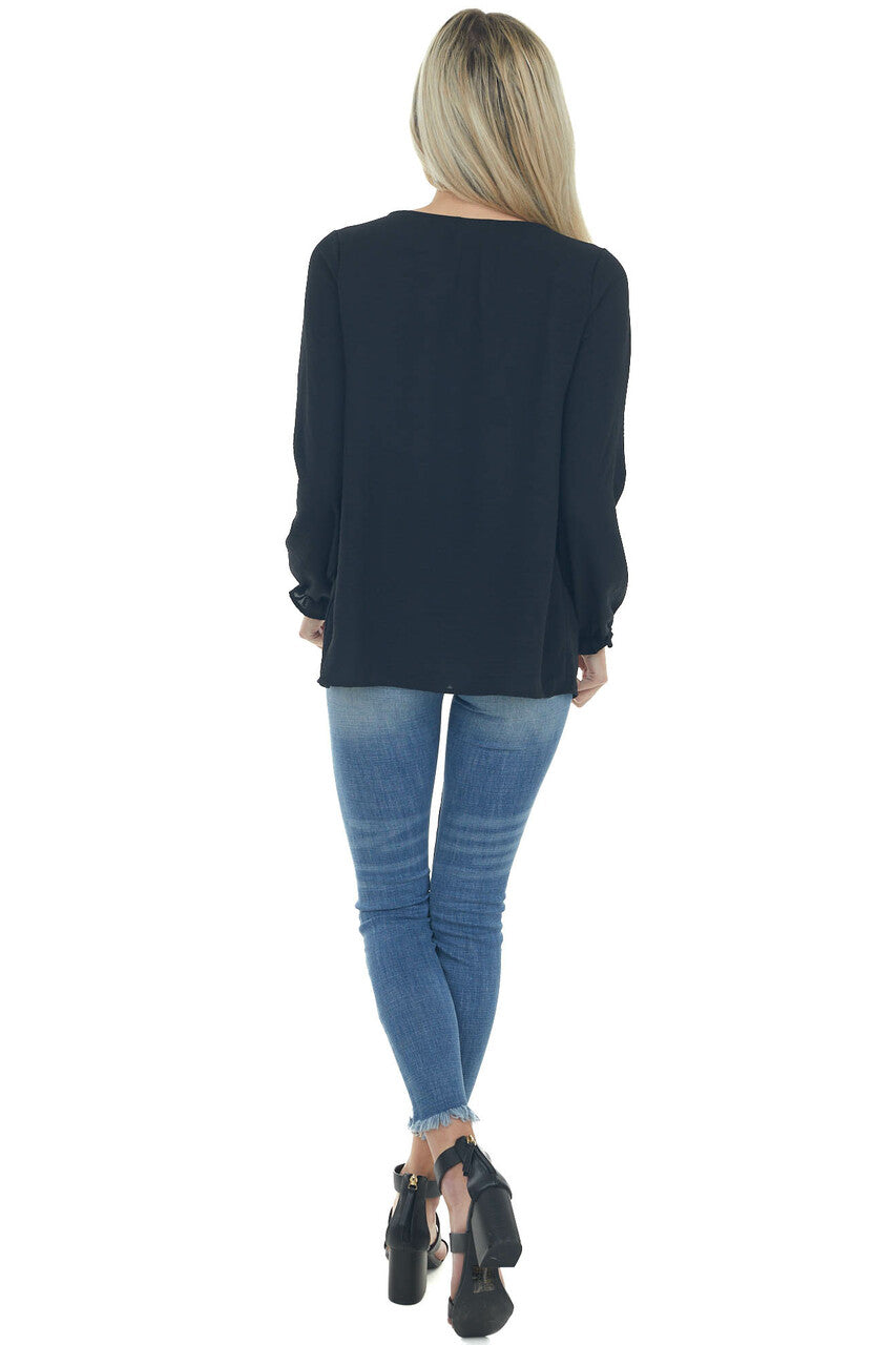 Black Heart Cut Out Long Ruffle Sleeve Top