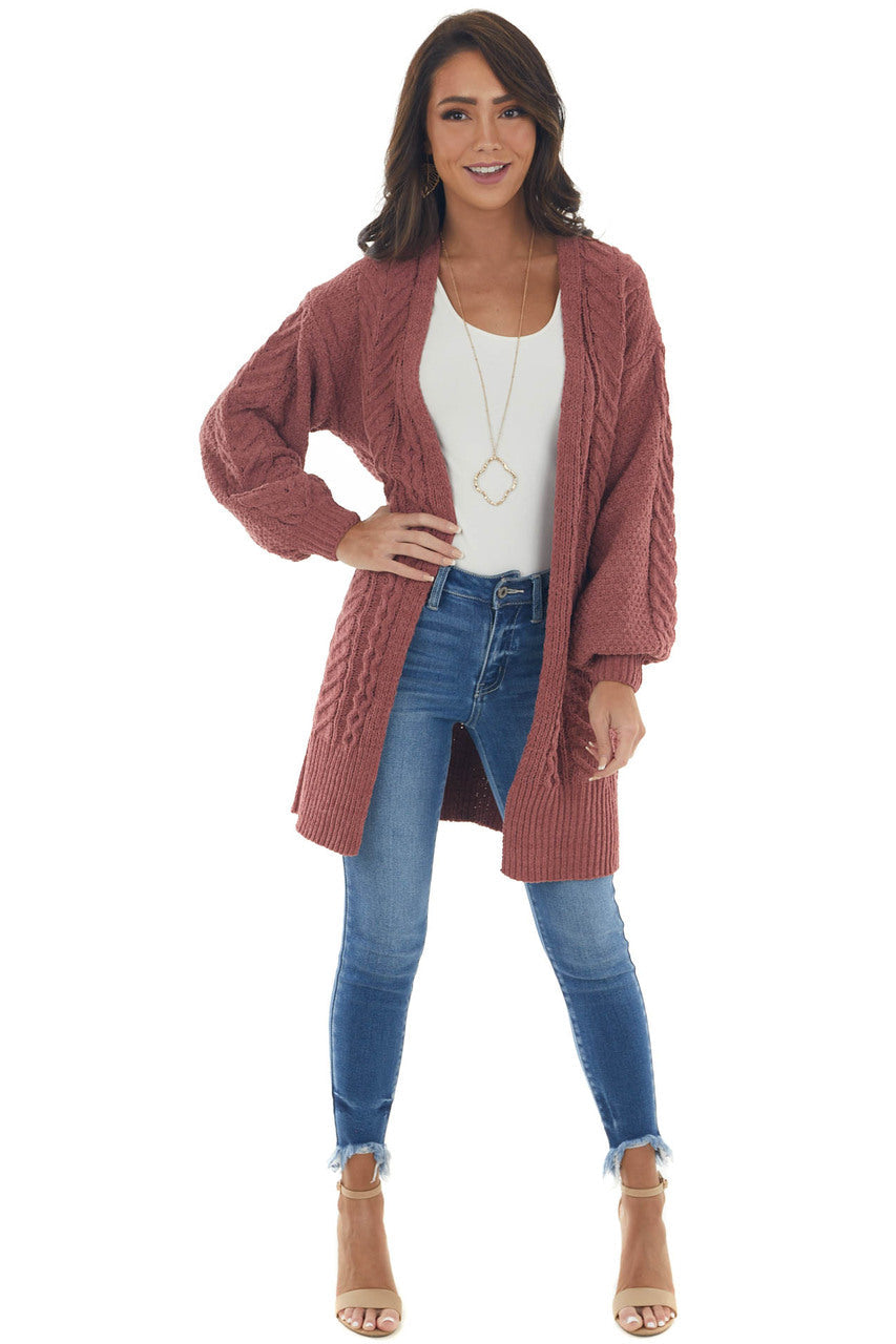 Marsala Chenille Thick Cable Knit Cardigan