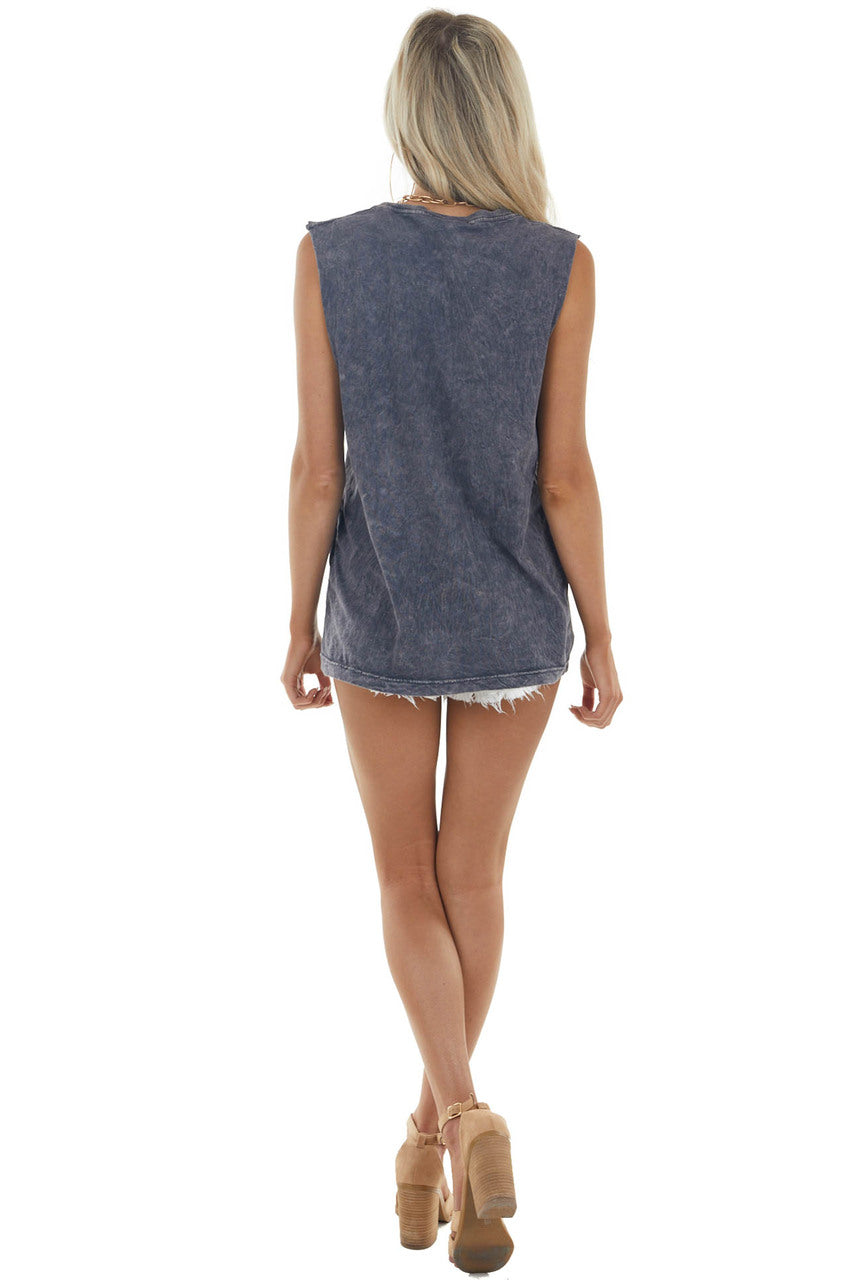 Black Mineral Wash Raw Muscle Knit Tee with Ribbed Neck