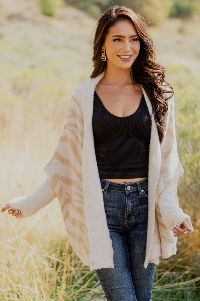 Desert Sand and Beige Zebra Print Cardigan 