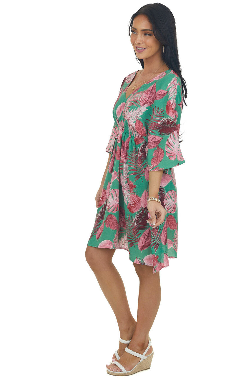 Jade and Hibiscus Leaf Print Half Sleeve Dress 