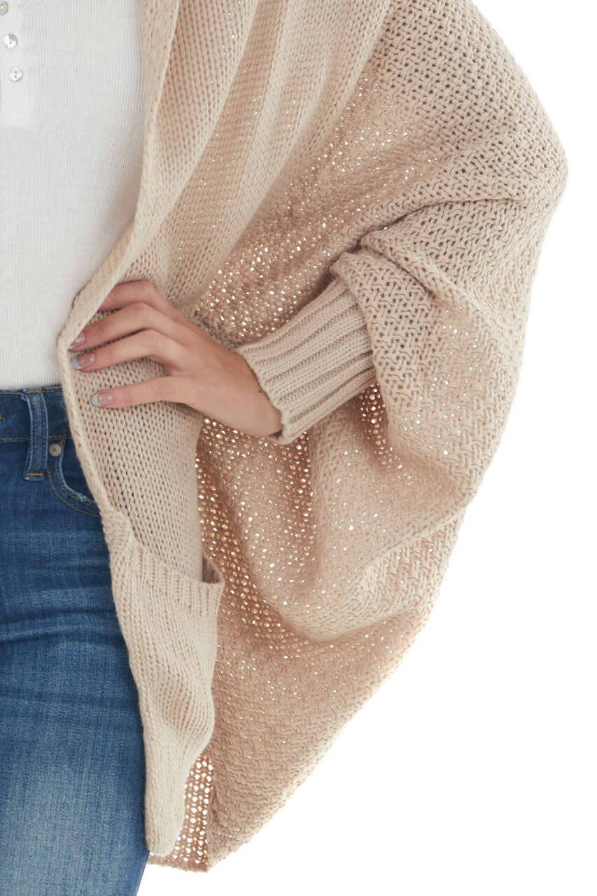 Faded Latte Draped Dolman Sleeve Cardigan 