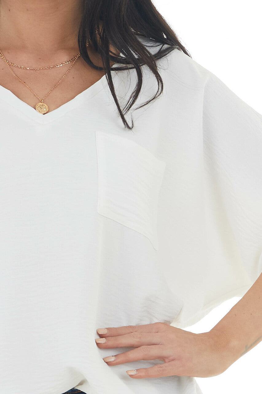 Ivory Oversized Woven Short Sleeve Top with Chest Pocket