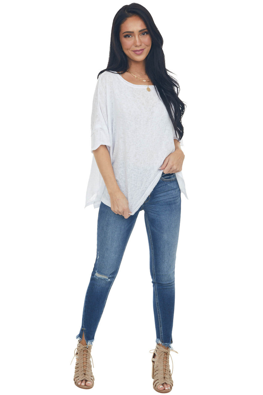Melange Off White Short Dolman Sleeve Knit Top 