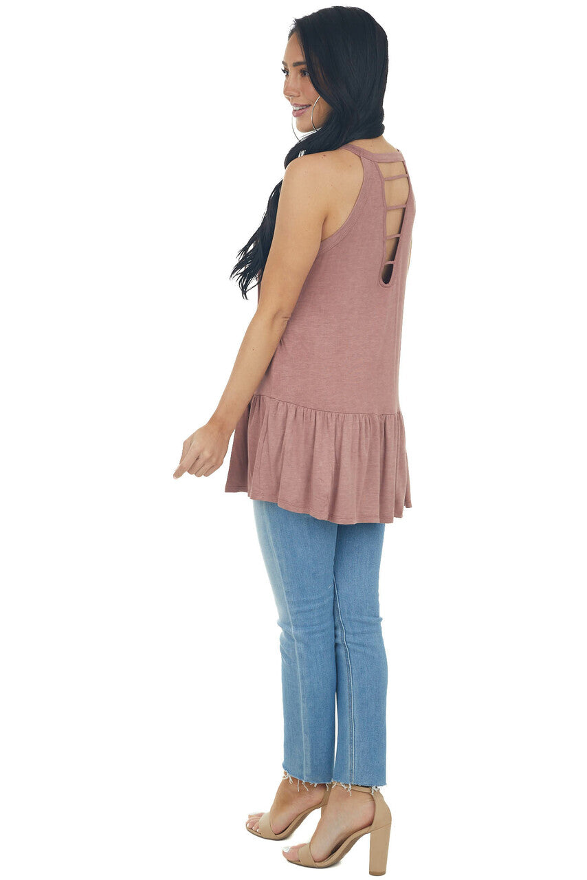 Marsala Halter Neck Drop Waist Top with Ladder Back